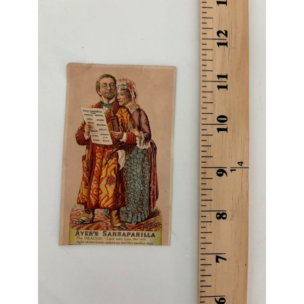 Vintage Ayer's sarsaparillia trade card featuring "the deacon"